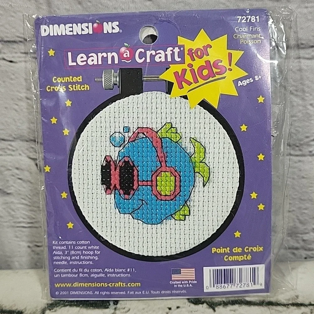 Vintage Dimensions Learn A Craft Kids Cross Stitch Kits Lot Of 2 Ducky Cool Fins